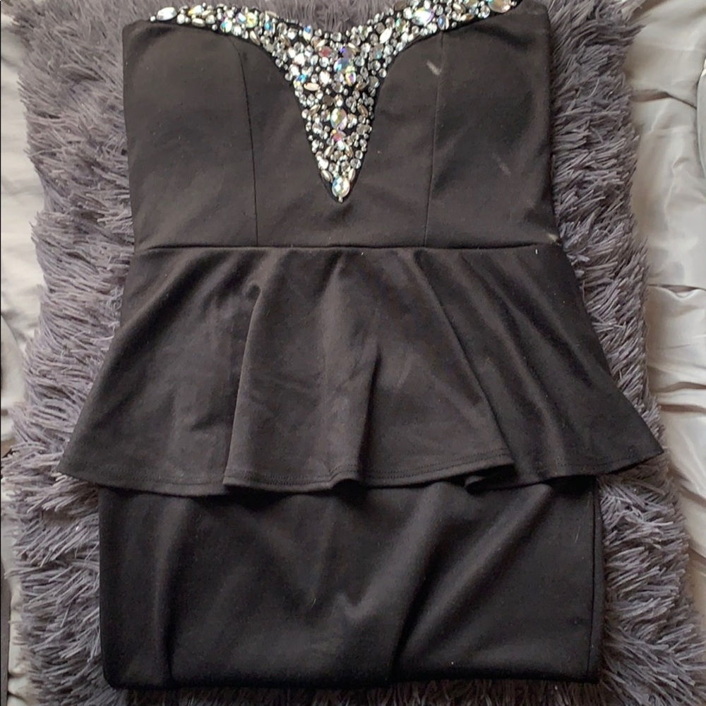 Black rhinestones mini dress